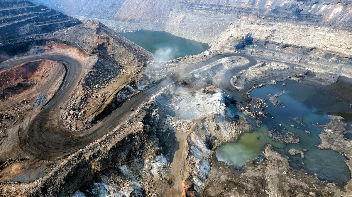 Open pit mining operation in India aerial view