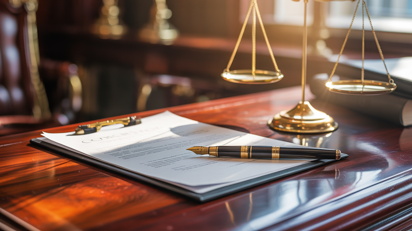 Legal documents with fountain pen and scale of justice representing precision in DPDPA compliance