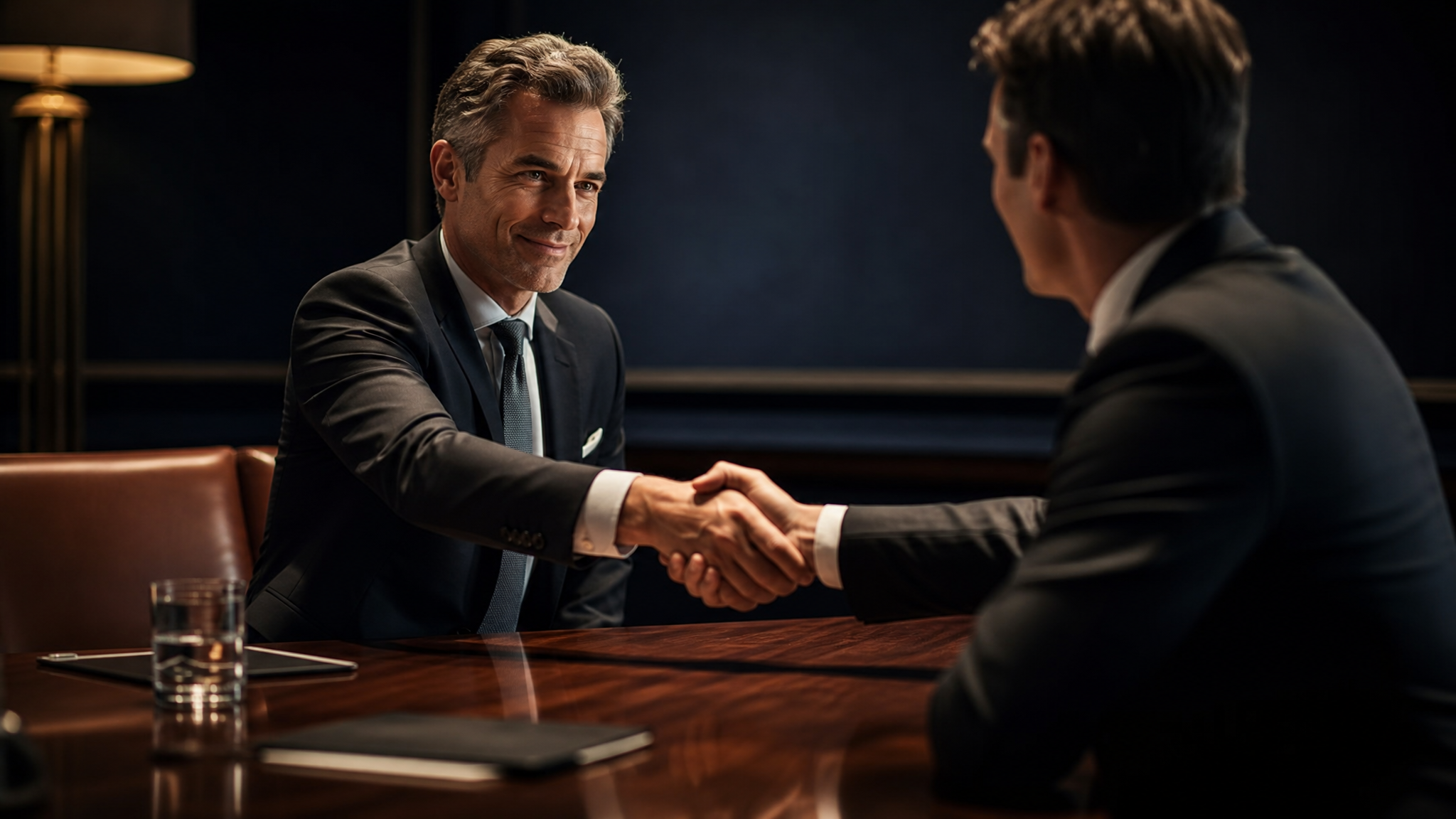 Two executives finalising a confidential agreement